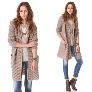 FREE PEOPLE Buttermilk Biscuit tan chunky knit long duster cardigan coat XS S M